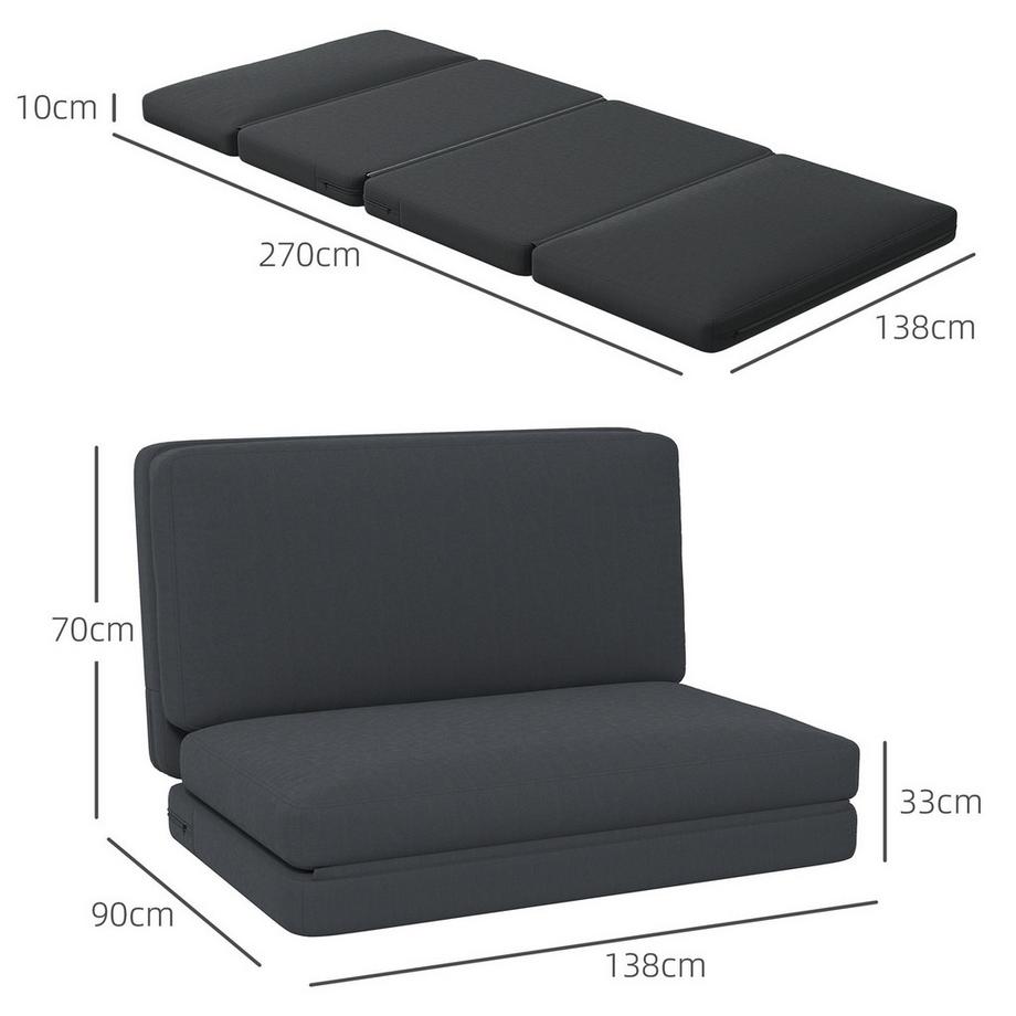 Northio Bodensofa 3-in-1 Klappbar Schlafsofa mit Samtoptik, Gepolstert Sofabett bis 240 kg belastbar für Schlafzimmer, Wohnzimmer, Dunkelgrau  