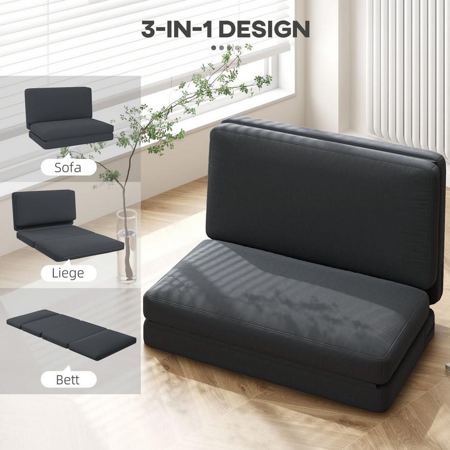 Northio Bodensofa 3-in-1 Klappbar Schlafsofa mit Samtoptik, Gepolstert Sofabett bis 240 kg belastbar für Schlafzimmer, Wohnzimmer, Dunkelgrau  