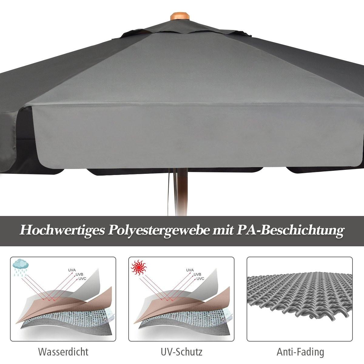 Northix 3m Sonnenschirm mit verstellvarem Neigungswinkels 8 Querstreben & Wasserdichtes Polyestergewebe mit UV-Schutz Grau  