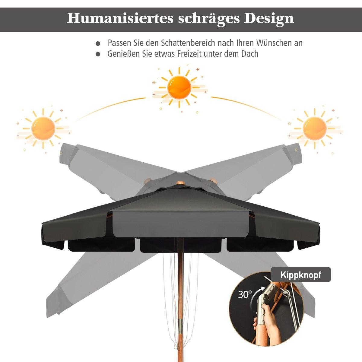 Northix 3m Sonnenschirm mit verstellvarem Neigungswinkels 8 Querstreben & Wasserdichtes Polyestergewebe mit UV-Schutz Grau  