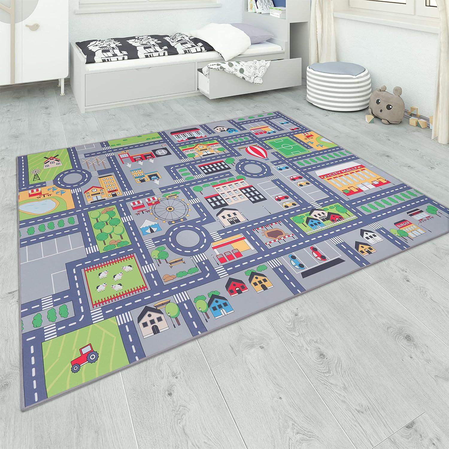 Paco Home Carpet de tapis pour enfants voiture de chambre jouer au tapis  