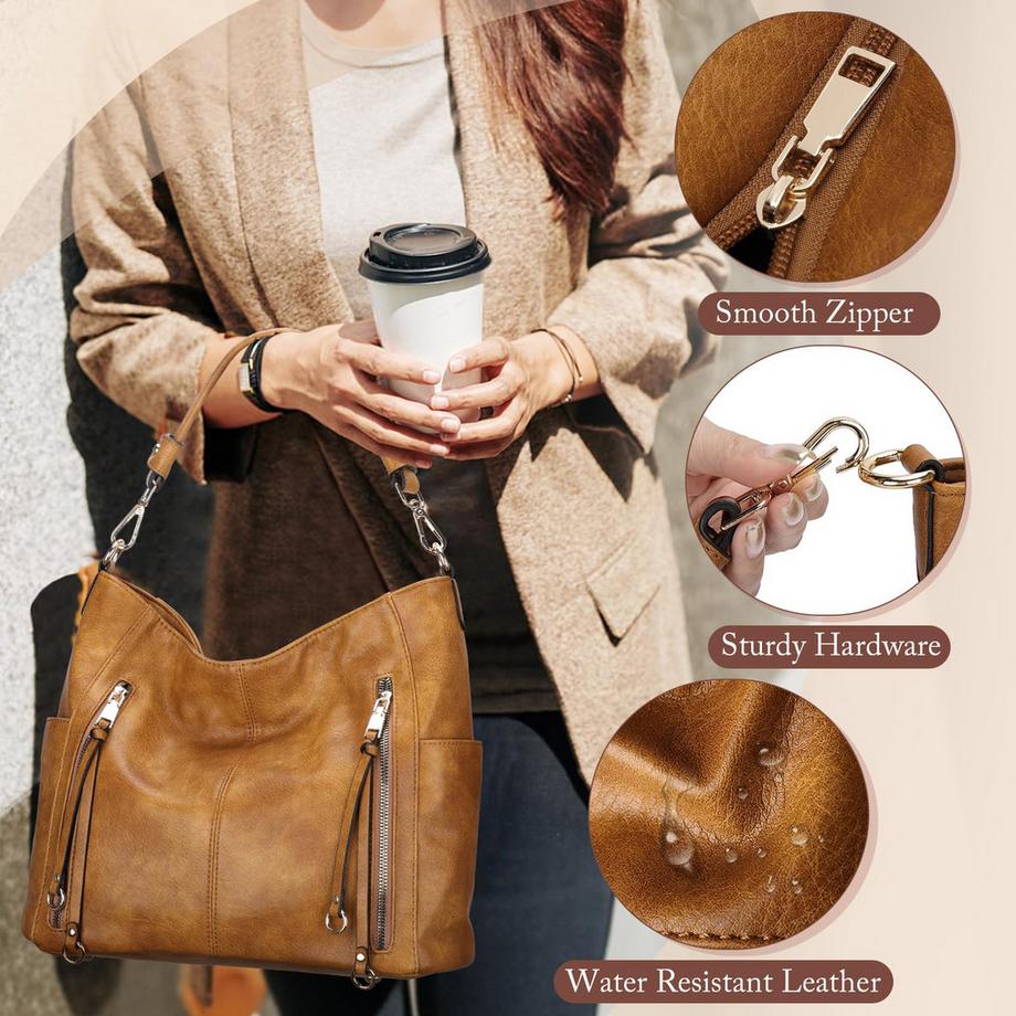 Only-bags.store Grosse Hobo Umhängetasche mit abnehmbarem Gurt und Clutch Set  
