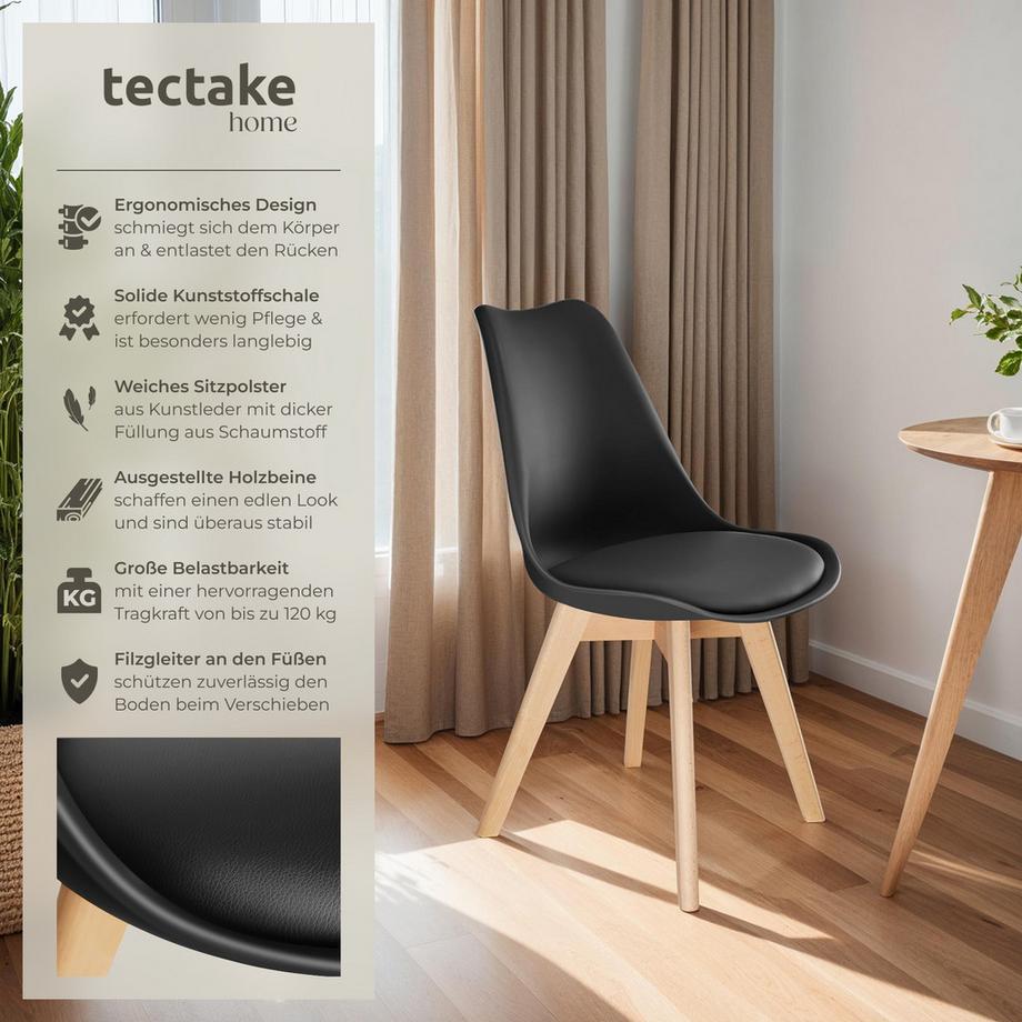 Tectake Set Esszimmerstuhl Frederikke Scandi-Design gepolsterte Sitzfläche, ergonomische Form  