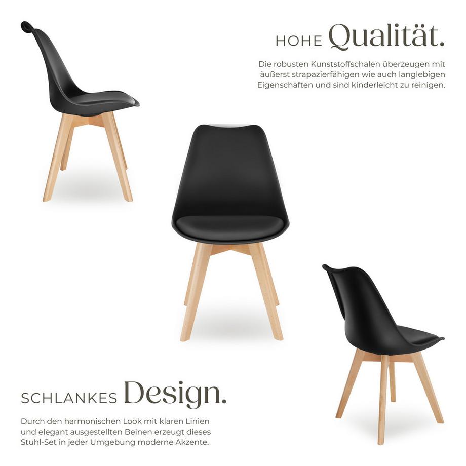 Tectake Set Esszimmerstuhl Frederikke Scandi-Design gepolsterte Sitzfläche, ergonomische Form  