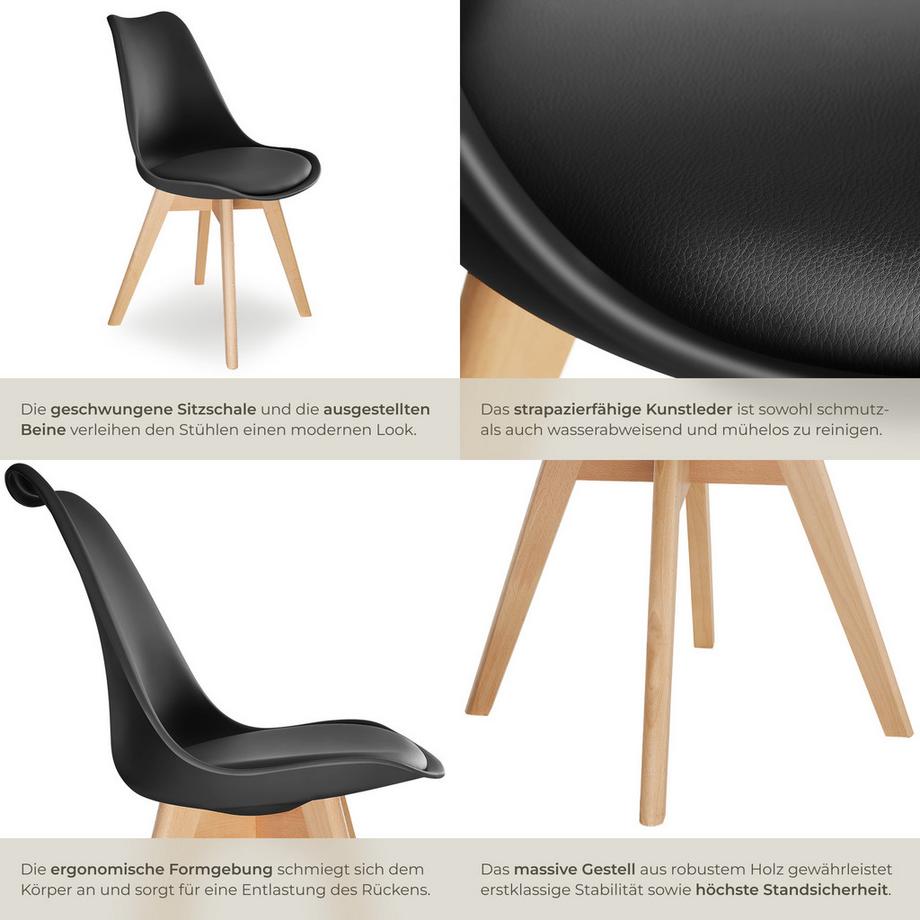 Tectake Set Esszimmerstuhl Frederikke Scandi-Design gepolsterte Sitzfläche, ergonomische Form  