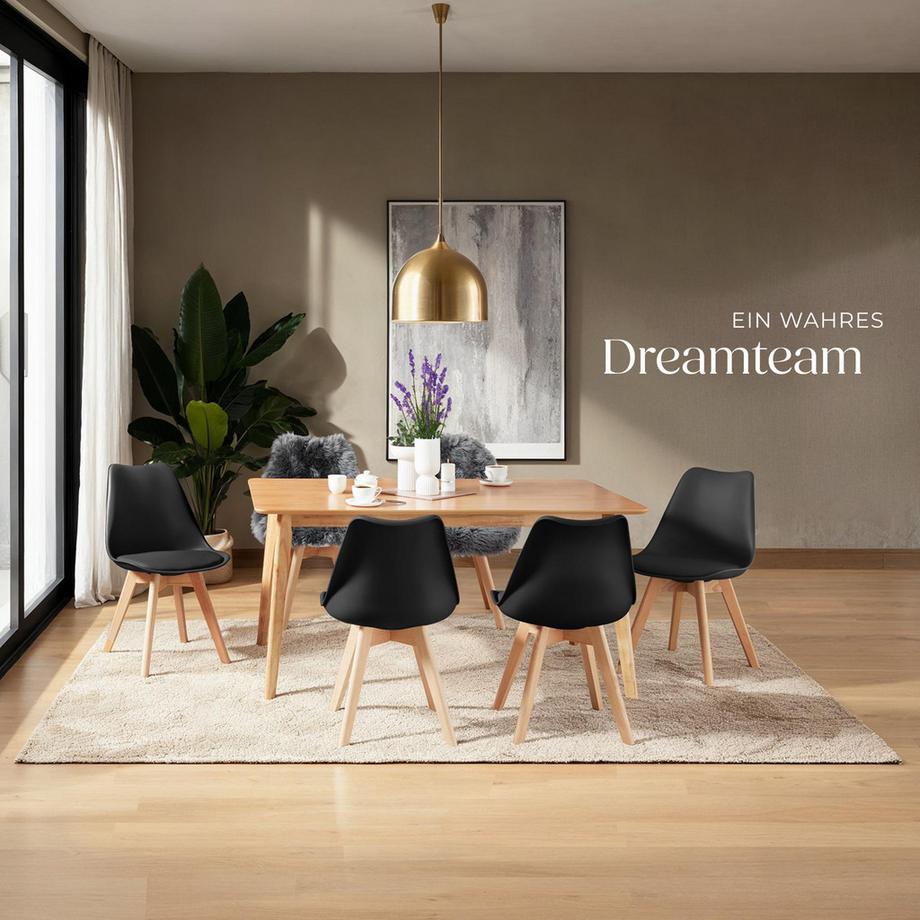 Tectake Set Esszimmerstuhl Frederikke Scandi-Design gepolsterte Sitzfläche, ergonomische Form  