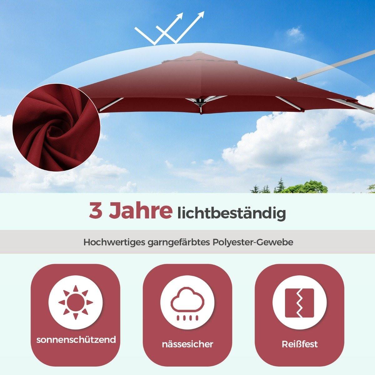 Northix Ø 330 cm Sonnenschirm mit Kurbel & UPF 50+ & 360° Drehbarer Ampelschirm Gartenschirm Rot  