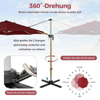 Northix Ø 330 cm Sonnenschirm mit Kurbel & UPF 50+ & 360° Drehbarer Ampelschirm Gartenschirm Rot  