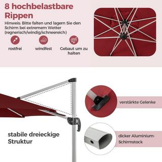 Northix Ø 330 cm Sonnenschirm mit Kurbel & UPF 50+ & 360° Drehbarer Ampelschirm Gartenschirm Rot  