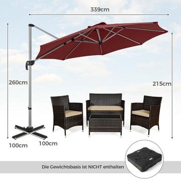 Ø 330 cm Sonnenschirm mit Kurbel & UPF 50+ & 360° Drehbarer Ampelschirm Gartenschirm Rot