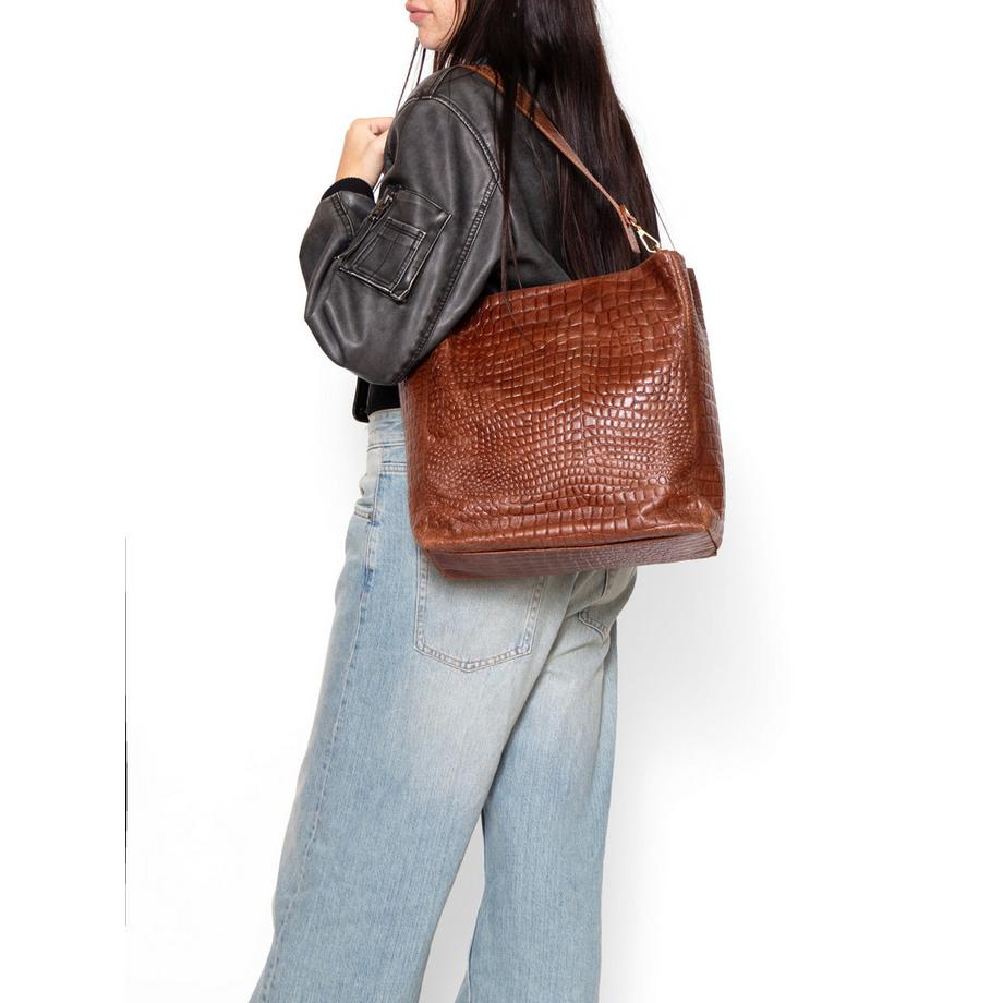 Gave Lux Sac à Bandoulière Cuir Gaufré Crocodile  