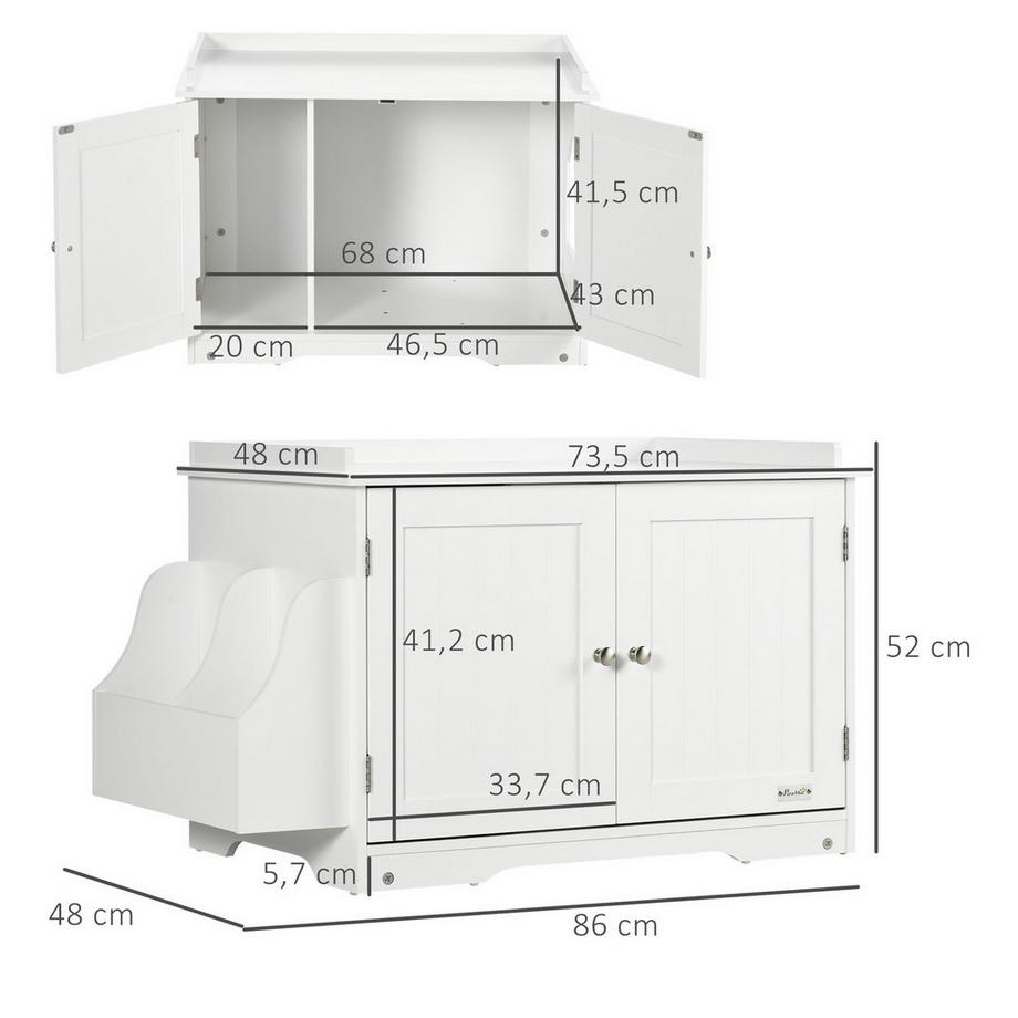 Northio  Katzenschrank Katzentoilette Verstellbare Trennwand Magnettüren Weiß 86X48X52Cm 
