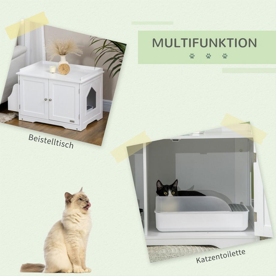 Northio  Katzenschrank Katzentoilette Verstellbare Trennwand Magnettüren Weiß 86X48X52Cm 