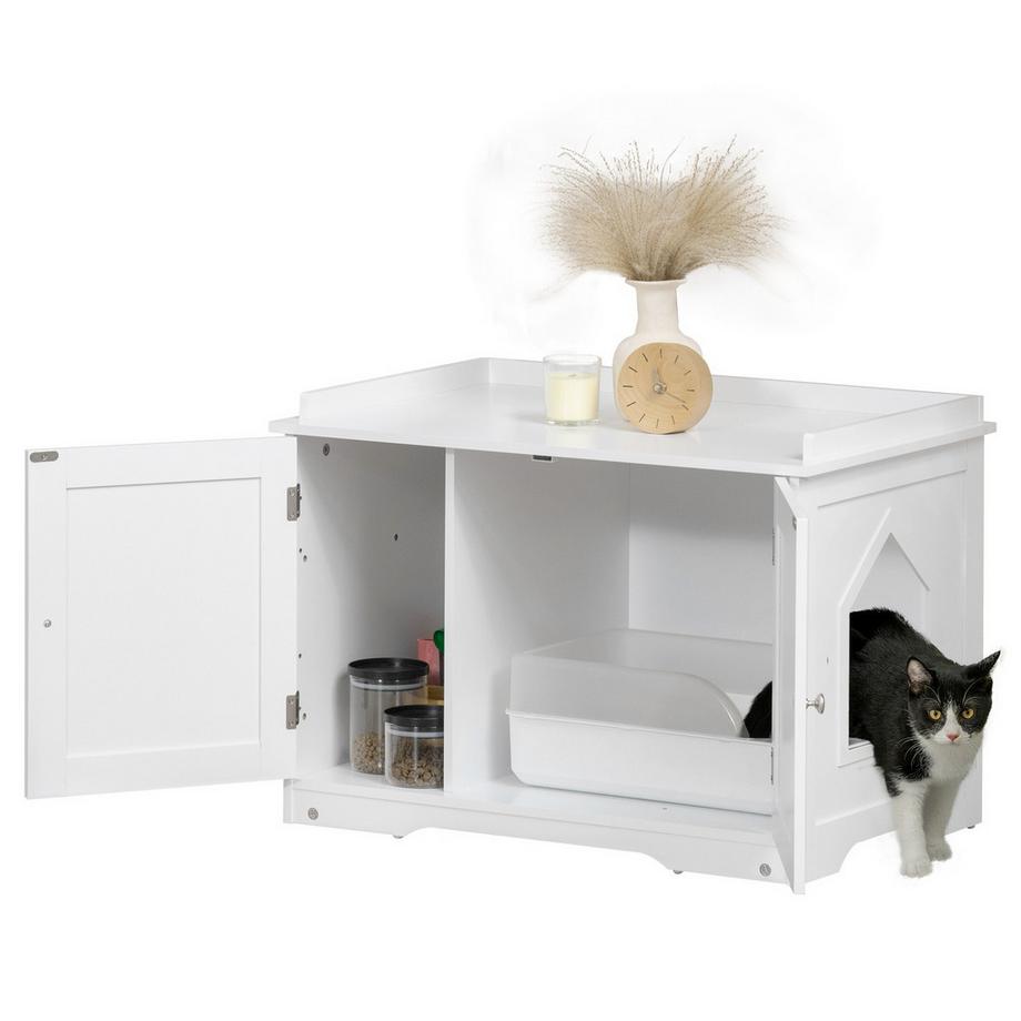 Northio  Katzenschrank Katzentoilette Verstellbare Trennwand Magnettüren Weiß 86X48X52Cm 