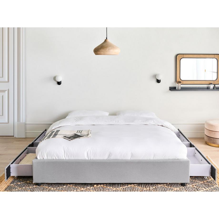 Beliani Lit avec tiroirs de rangement sans tête de lit en Tissu  PRADES  