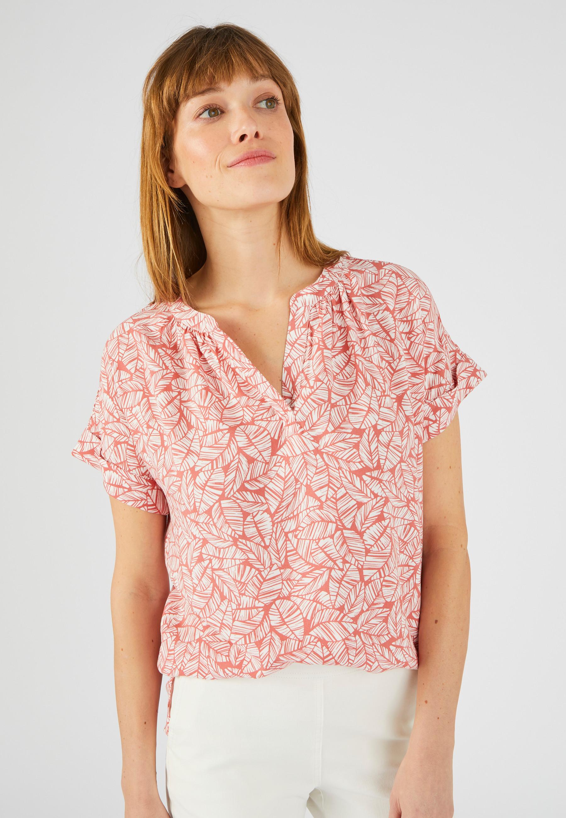Image of Bedruckte Bluse Aus Reiner Viskose, Rundhalsausschnitt Mit Knopfleiste. Damen Rosa 38