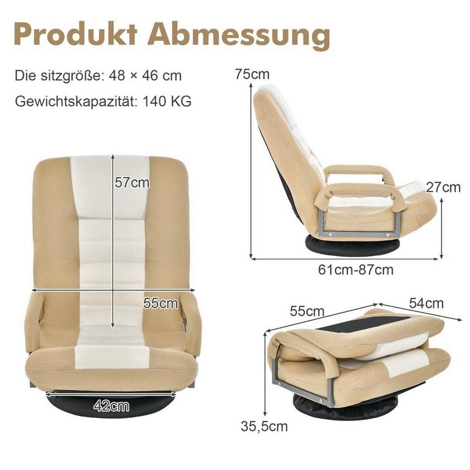 B2X 360° Drehbarer Bodenstuhl mit 6-Fach Verstellbarer Rückenlehne Bodensessel  