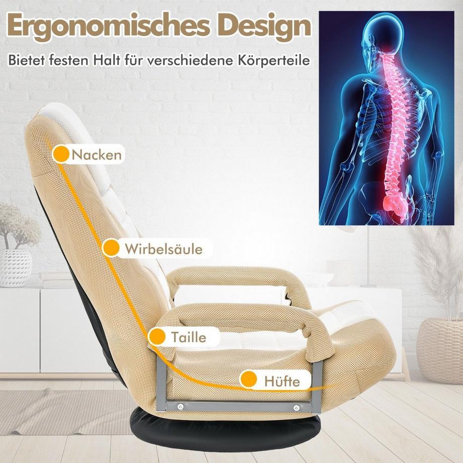 B2X 360° Drehbarer Bodenstuhl mit 6-Fach Verstellbarer Rückenlehne Bodensessel  