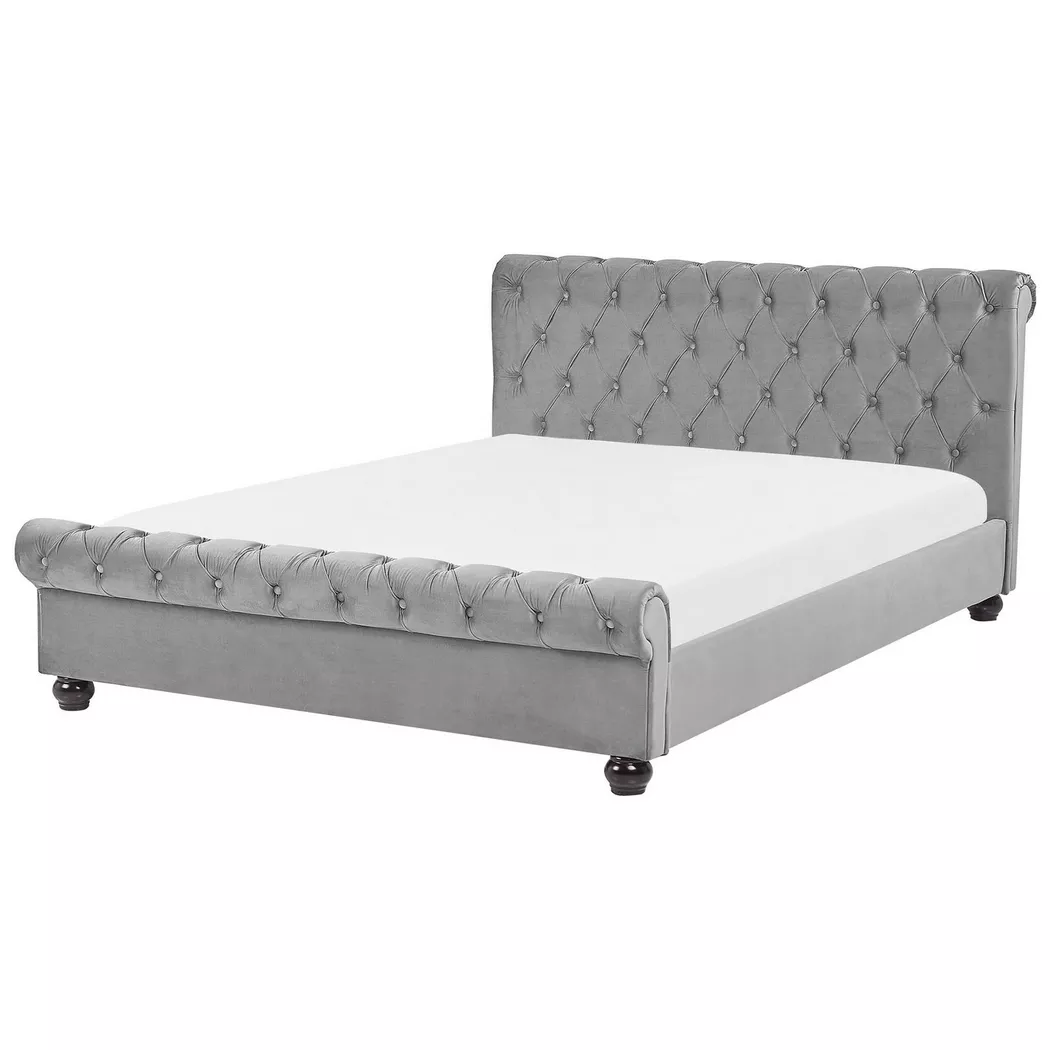 Beliani - Wasserbett aus Samtstoff  AVALLON, Rauch