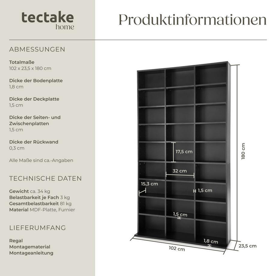 Tectake Étagère DVD CD CHRISTEL aspect bois  
