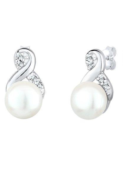 Image of Ohrringe Infinity Perle Kristalle Unisex Silber ONE SIZE