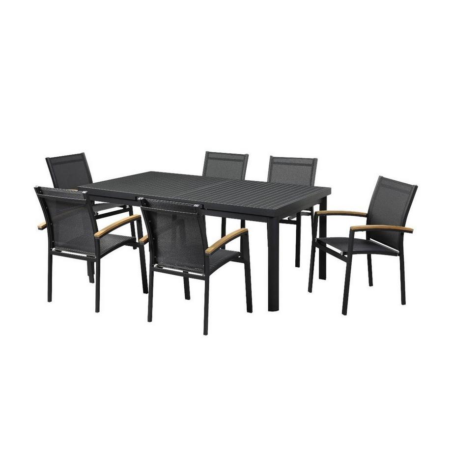 Vente-unique Garten Essgruppe Aluminium Tisch ausziehbar 12 + 6 stapelbare Sessel NAURU  