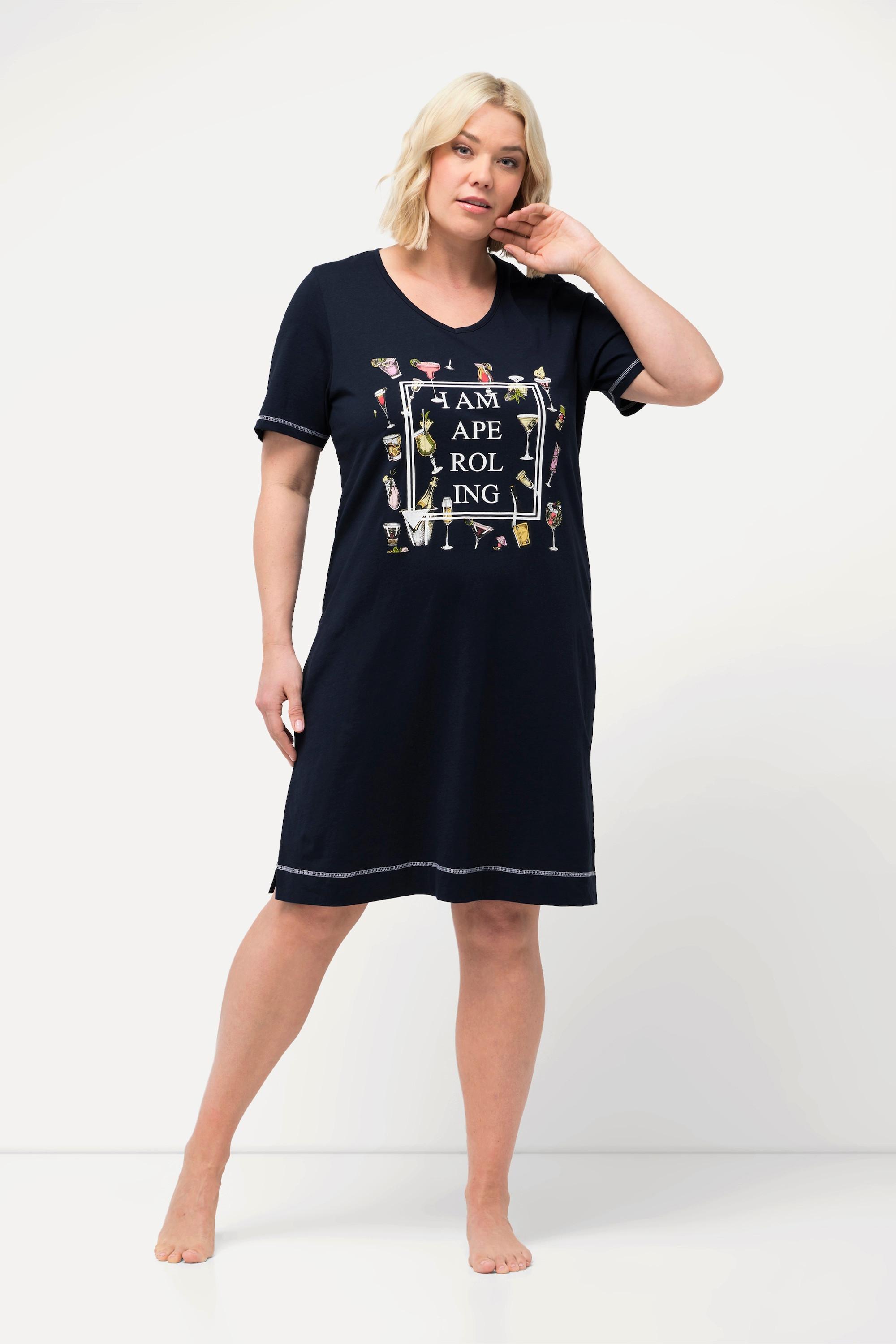 Ulla Popken  Grand t-shirt avec imprimé, col V et manches courtes 