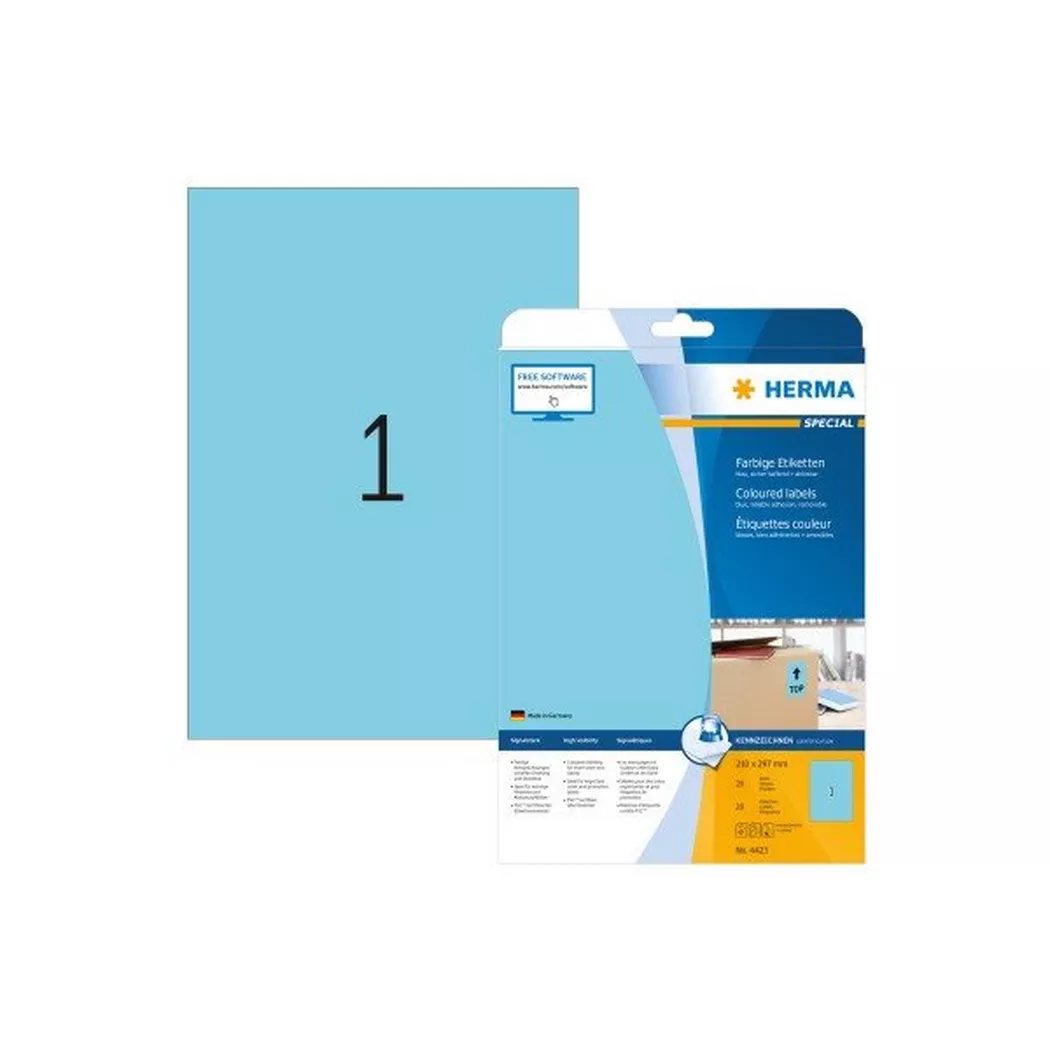 HERMA – Etiketten Special A4 4423 blau 20 Stück, One Size