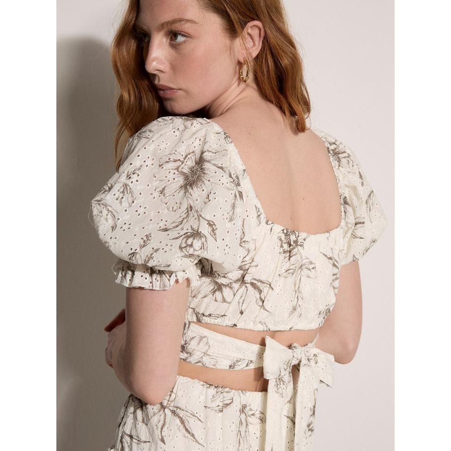 APRICOT Crop Top en Coton Brodé Floral  