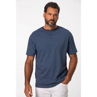 JP1880  Maglia serafino con righe, mezze maniche, scollo a girocollo e abbottonatura, fino alla tg. 8XL 