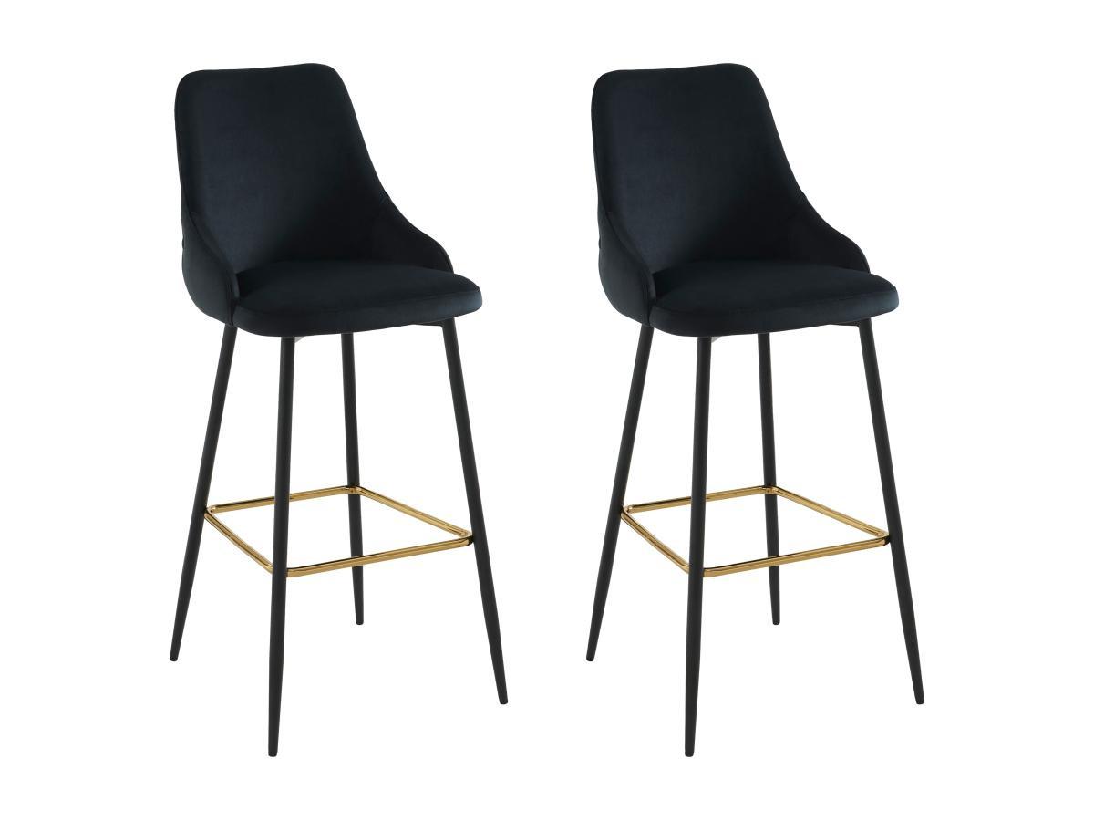 Vente-unique Lot de 2 tabourets de bar en velours et métal - Noir - VEVLINA  