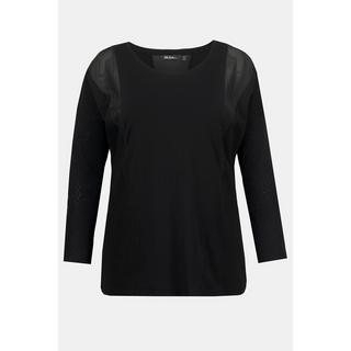 Ulla Popken  T-shirt, goussets en maille, classique, col rond, manches longues 