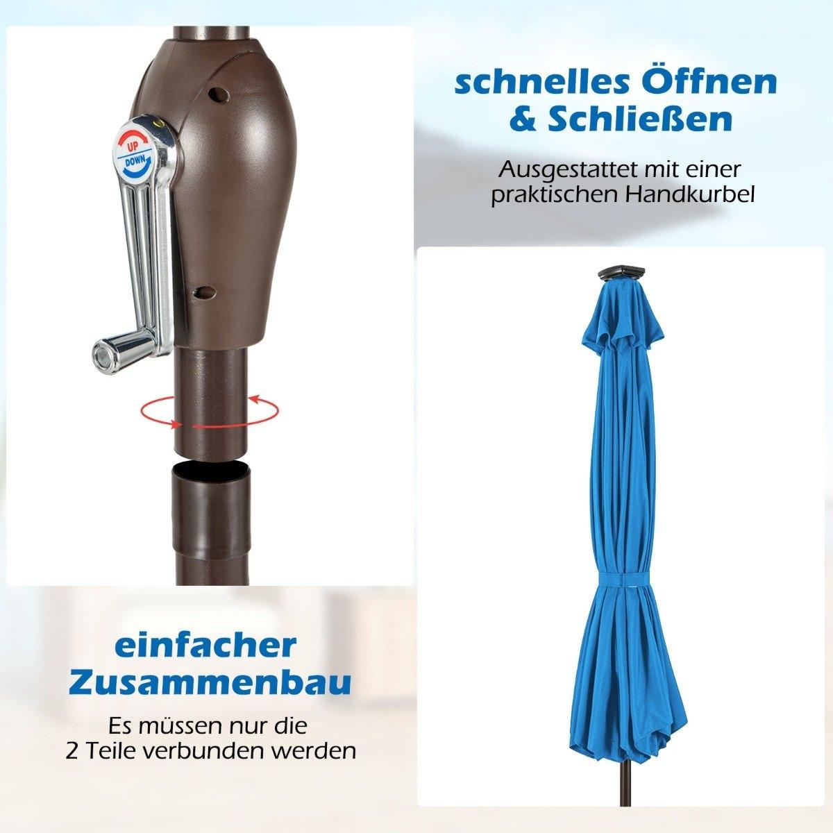 B2X LED Beleuchtung Ampelschirm Rund Sonnenschirm Solarbetrieben Gartenschirm Kurbel Blau  