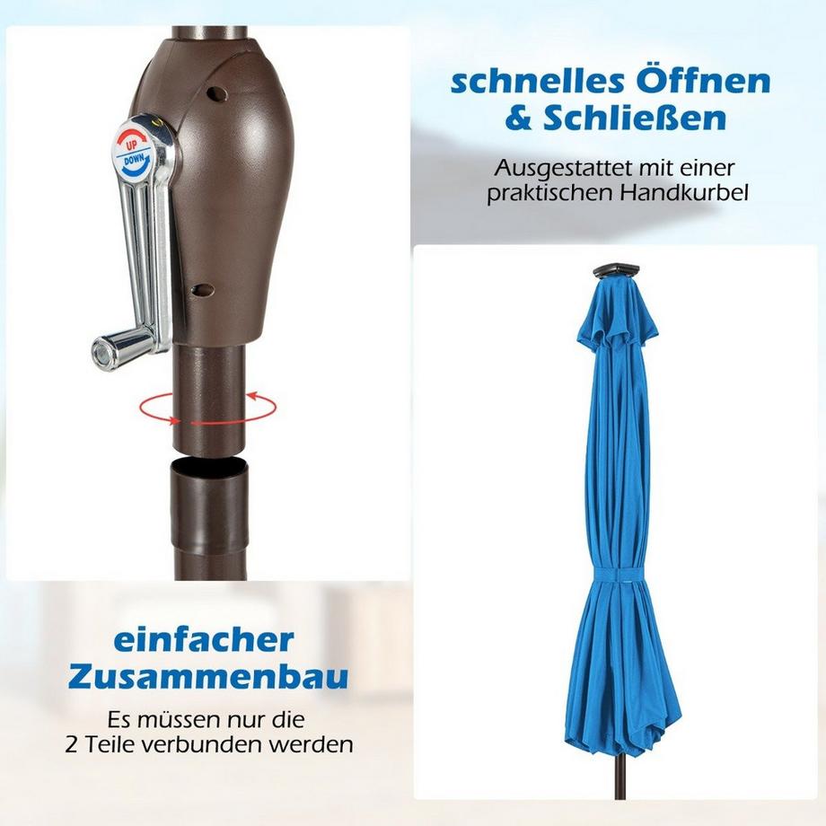 B2X LED Beleuchtung Ampelschirm Rund Sonnenschirm Solarbetrieben Gartenschirm Kurbel Blau  