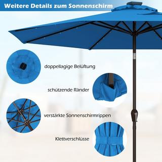 B2X LED Beleuchtung Ampelschirm Rund Sonnenschirm Solarbetrieben Gartenschirm Kurbel Blau  
