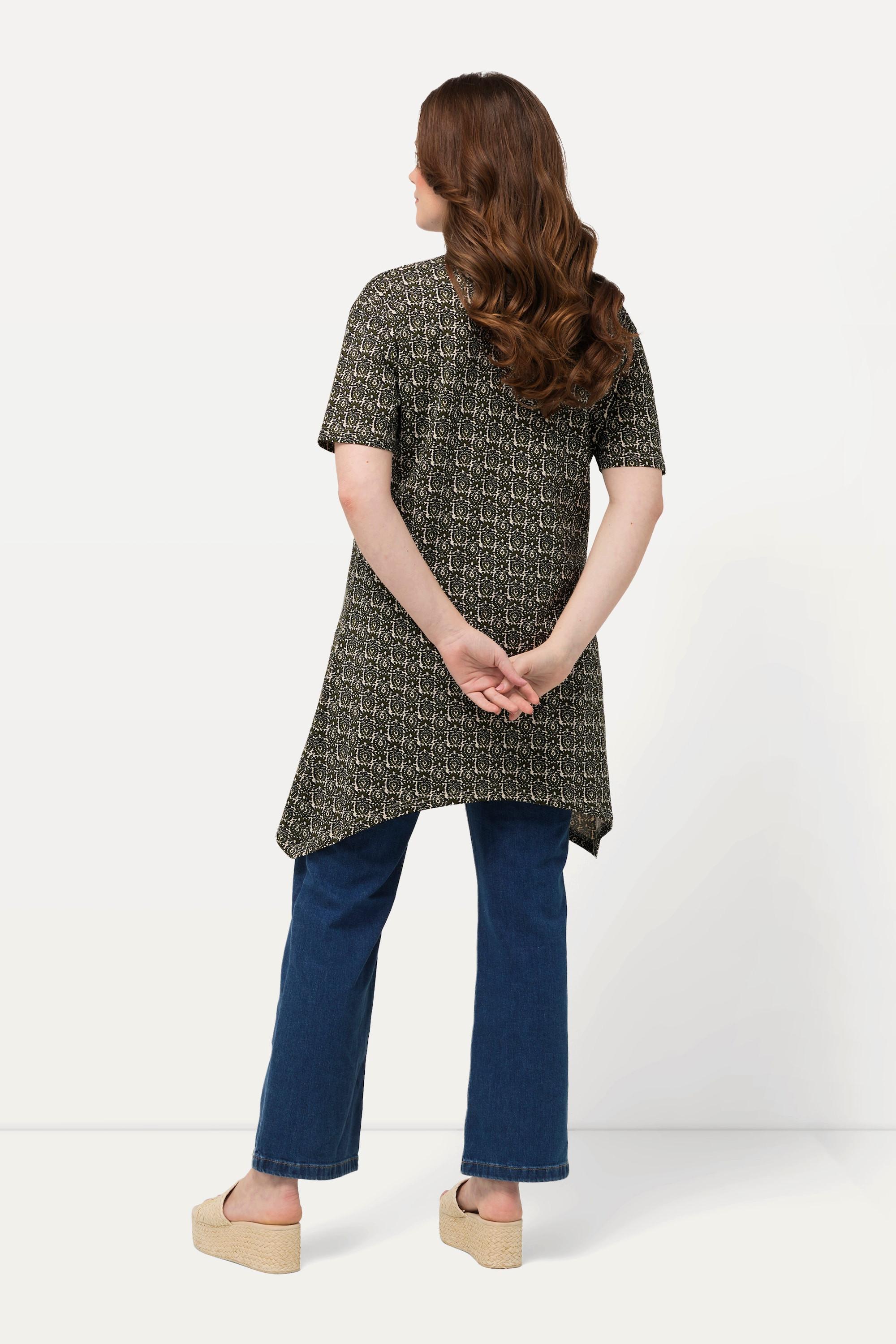 Ulla Popken Maglia lunga linea A scollo V mezze maniche  