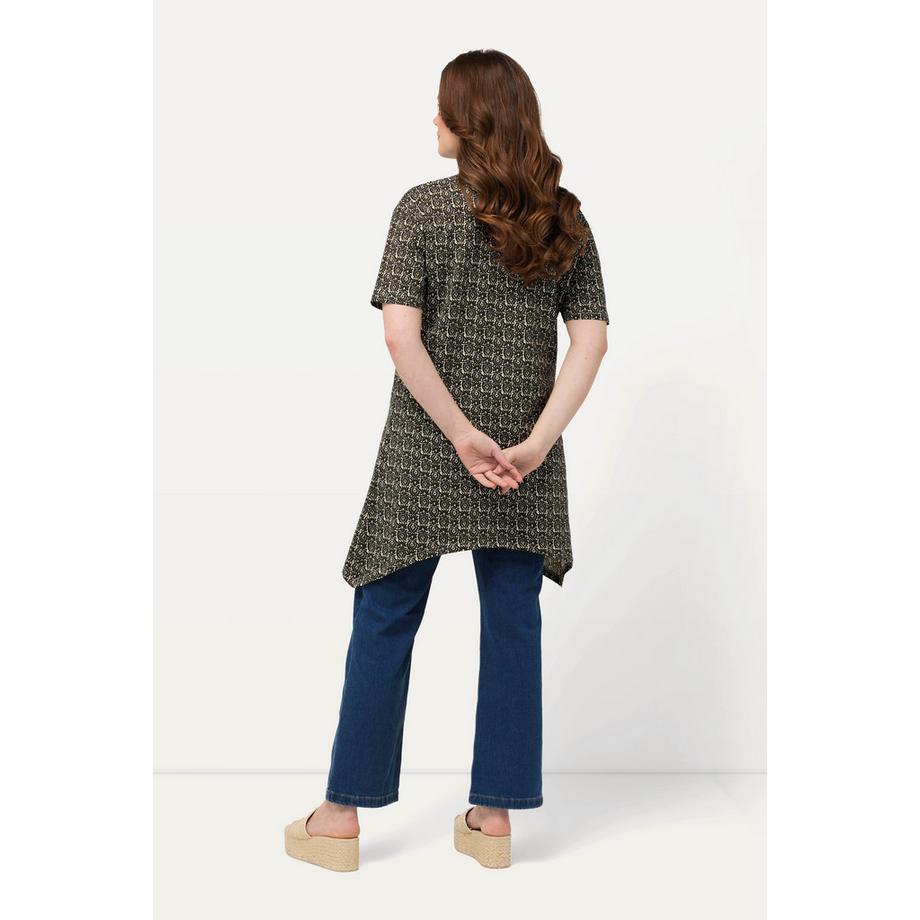 Ulla Popken T-shirt long ligne A col V manches courtes  