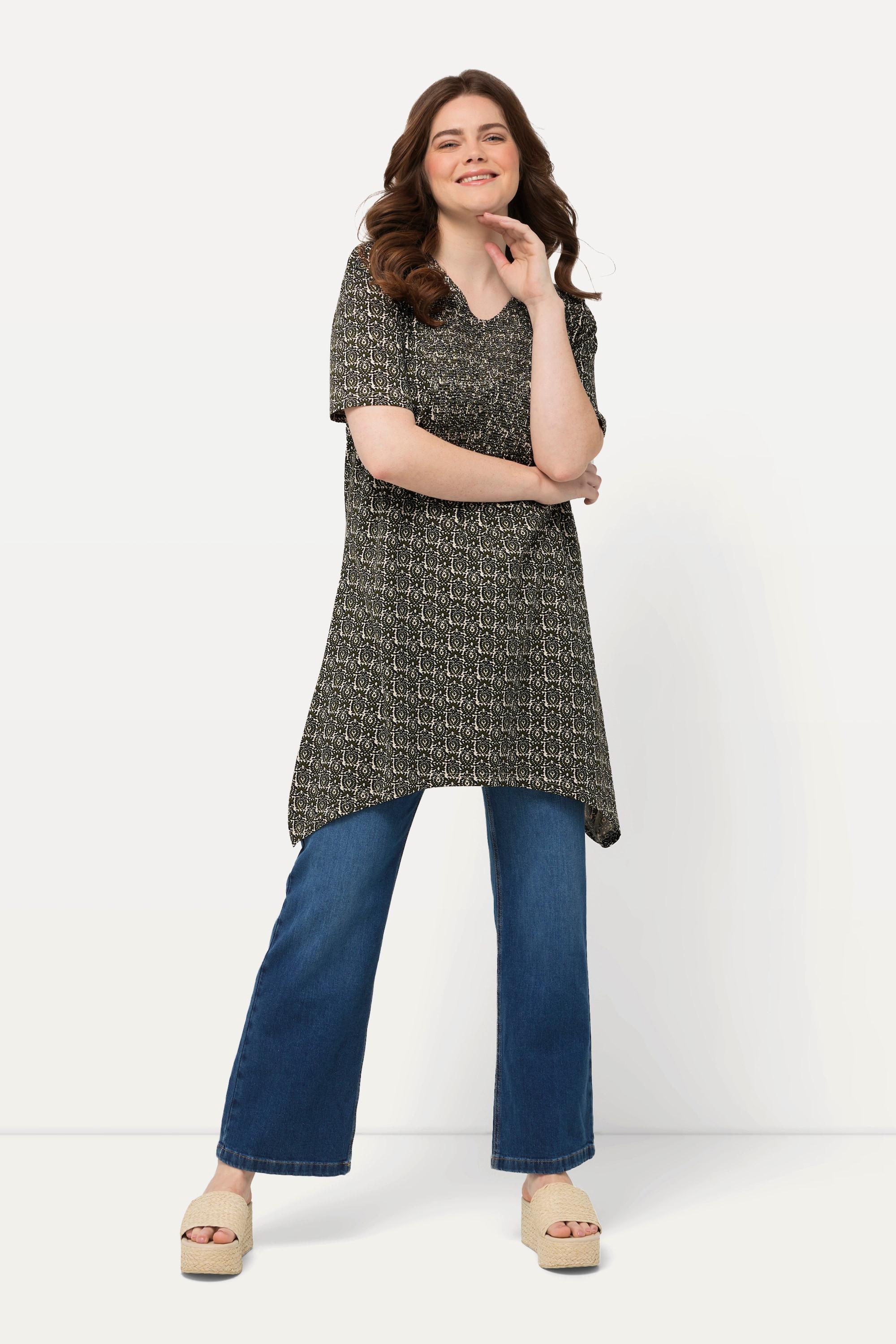 Ulla Popken Maglia lunga linea A scollo V mezze maniche  