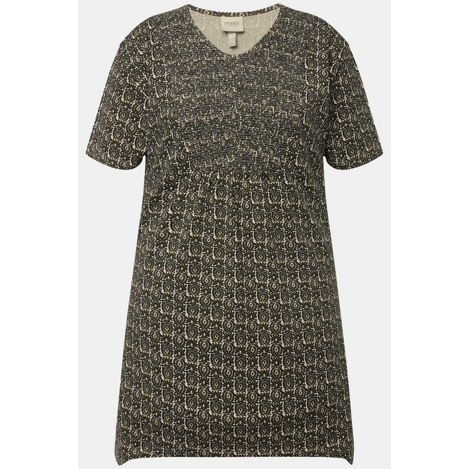 Ulla Popken T-shirt long ligne A col V manches courtes  