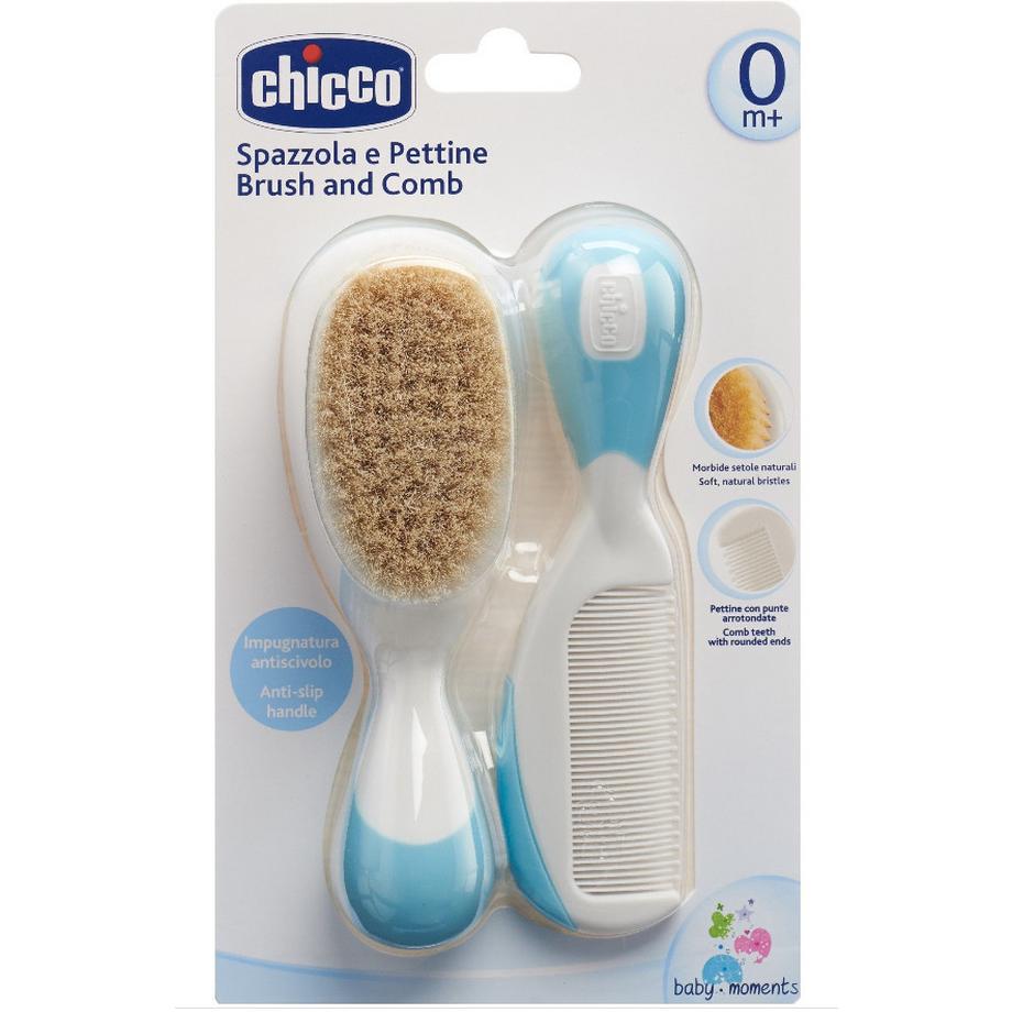 Chicco  CHICCO Peigne et brosse en poils naturels bleu ciel 0m+ 