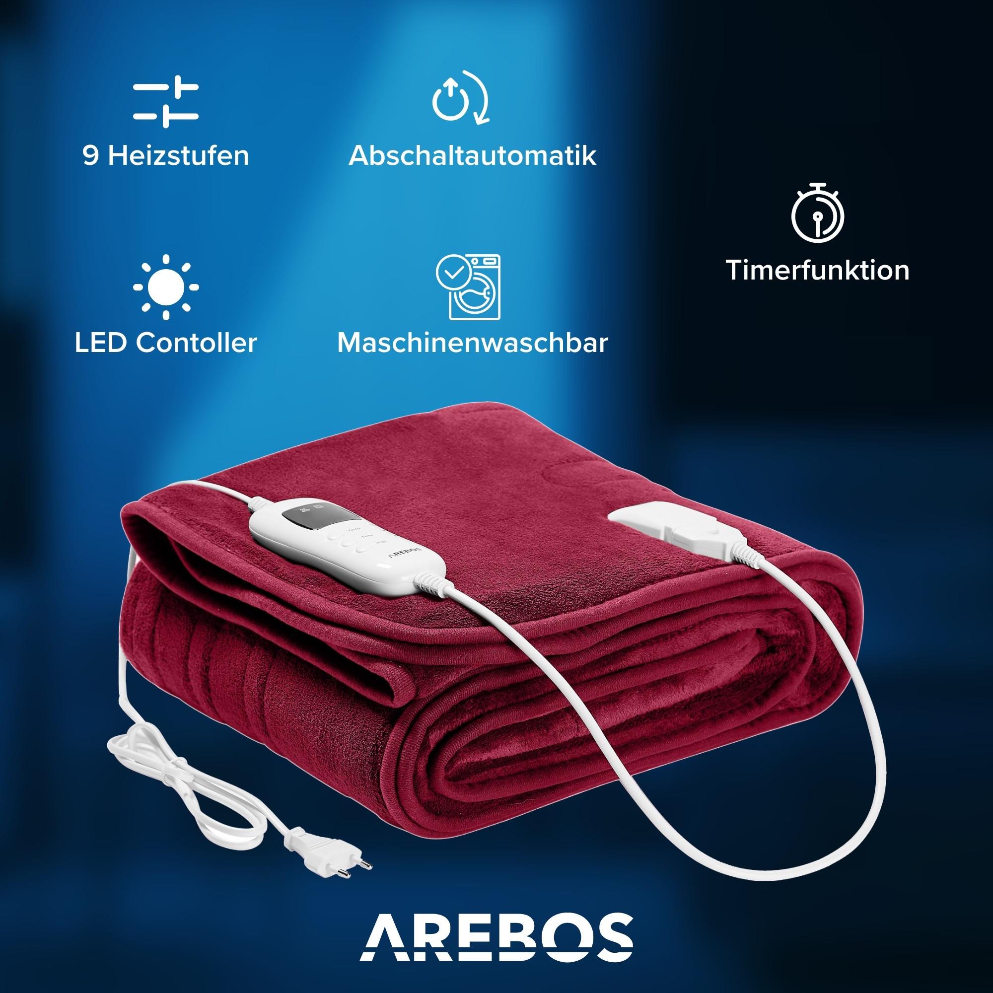 Arebos Elektrische Heizdecke Wärmedecke waschbar Kuscheldecke  