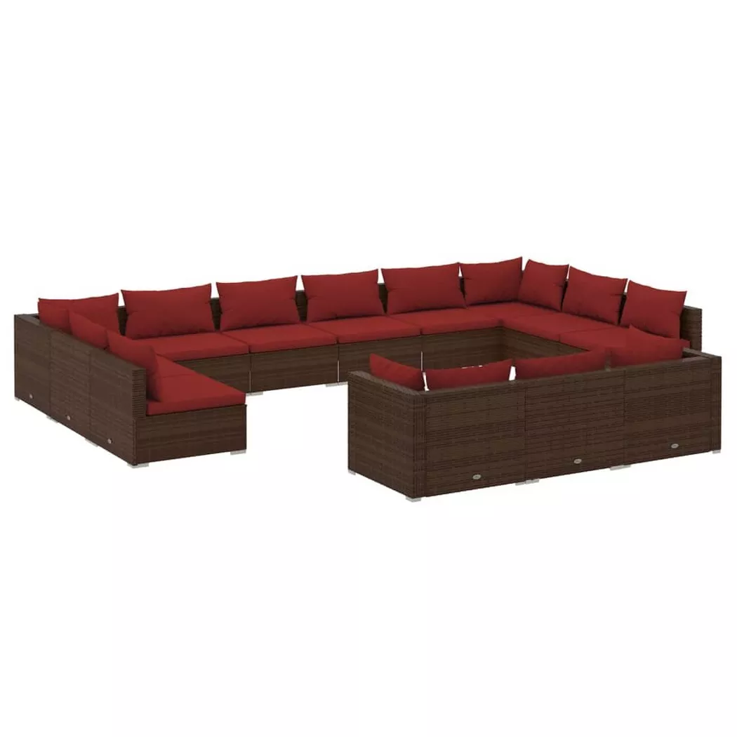 vidaXL Salon de jardin 13 pcs avec coussins Marron Résine tressée