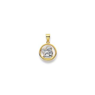 Pendentif ange bicolore jaune/blanc or 750, 19x12mm