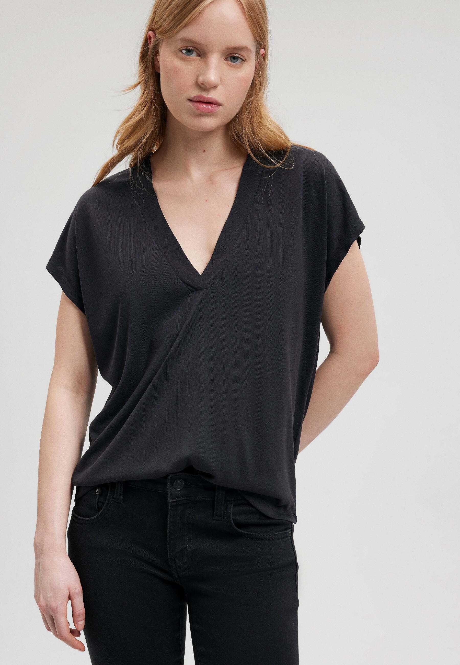 Image of T-shirts V Neck Jersey Damen Schwarz S