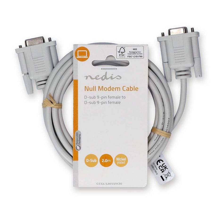 Nedis  Câble modem zéro | D-SUB 9 broches femelle | D-SUB 9 broches femelle | Nickelé | 2.00 m | Rond | PVC | Ivoire | Etiquette 