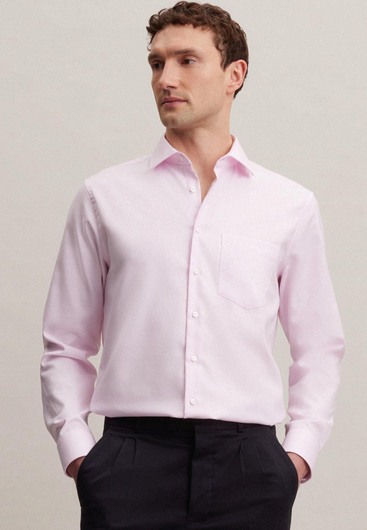 Image of Business Hemd Regular Fit Langarm Uni Herren Pink 39