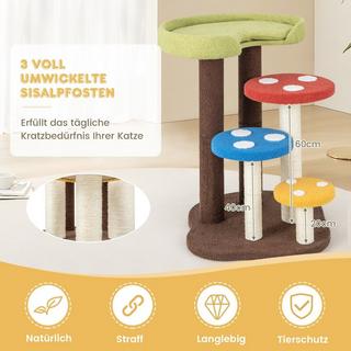 Northix  Tiragraffi effetto fungo, tiragraffi a 5 livelli con 3 pali in sisal, piccolo albero rampicante in tessuto di orsacchiotto, 60 x 65 x 94 cm, colorato 