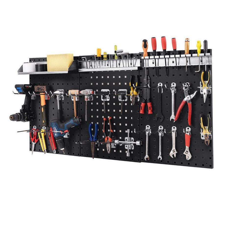 Northio  Werkzeugwand Werkzeug Lochwand mit 3 Stecktafeln & 28-teilige hängende Zubehörteile Schwarz 