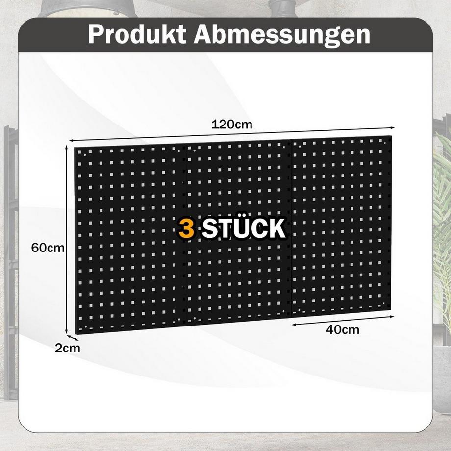Northio  Werkzeugwand Werkzeug Lochwand mit 3 Stecktafeln & 28-teilige hängende Zubehörteile Schwarz 
