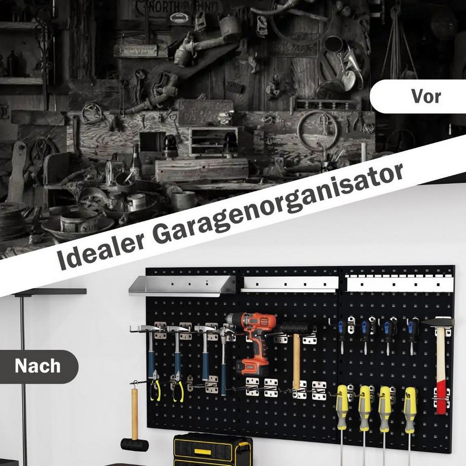 Northio  Werkzeugwand Werkzeug Lochwand mit 3 Stecktafeln & 28-teilige hängende Zubehörteile Schwarz 
